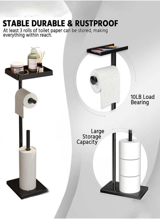 Aissiora - Toilet Paper Holder Stand with Phone Shelf Bathroom Toliet Decor Decoration Tissue Paper Roll Holder Free Standing Storage for Bathroom Floor Standing Toilet Roll Dispenser - Image 1