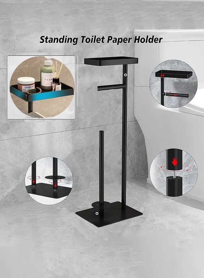 Aissiora Toilet Paper Holder Stand with Phone Shelf Bathroom Toliet Decor Decoration Tissue Paper Roll Holder Free Standing Storage for Bathroom Floor Standing Toilet Roll Dispenser - Image 3