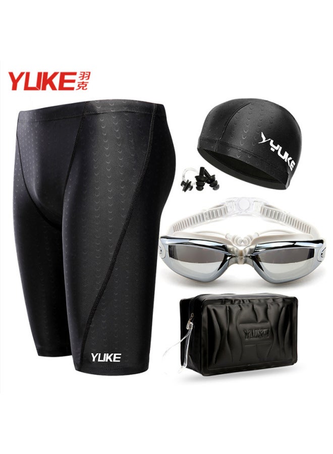 Men's Swimming Trunks Five-point Quick-drying Swimming Trunks Men's Waterproof Swimsuit Swimming Equipment Imitation Sharkskin Swimming Cap Swimming Goggles Set