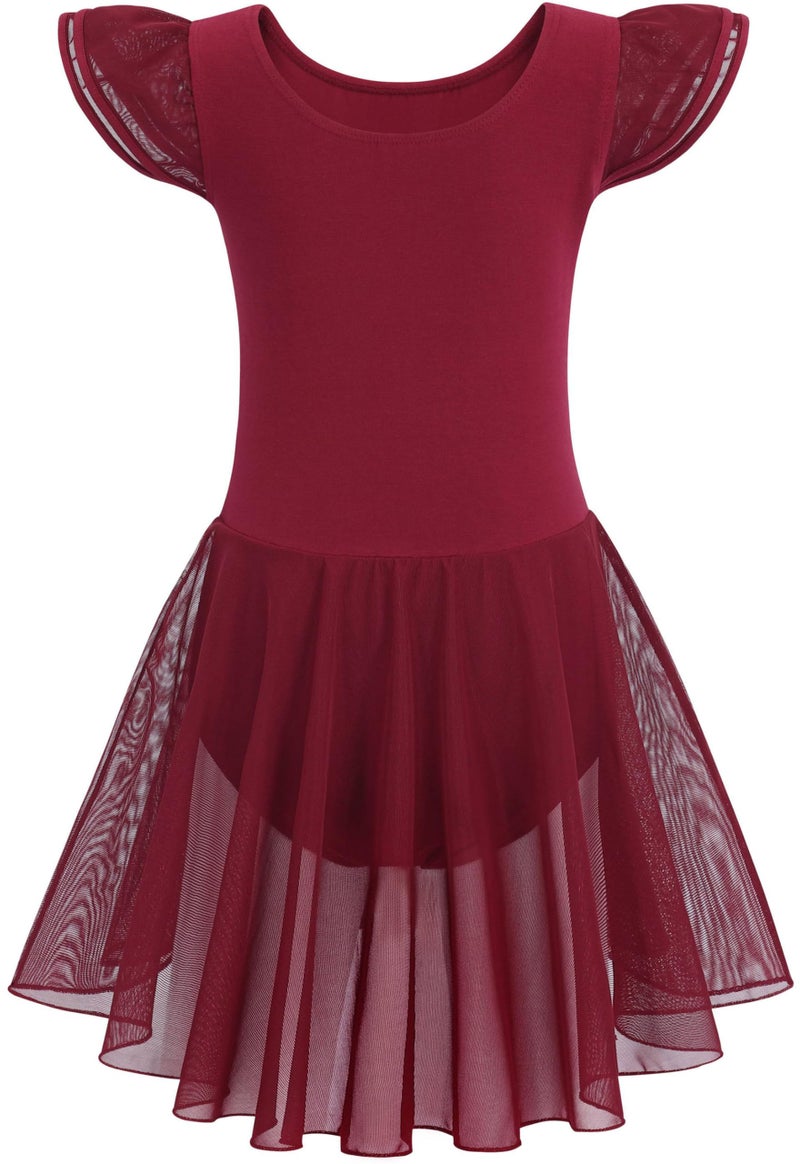 MdnMd Ballet Dance Leotards Dresses for Girls Toddler Red/Burgundy Ballet Dress Tutu Outfit (Age 4-6 / 4t,5t) - Image 1