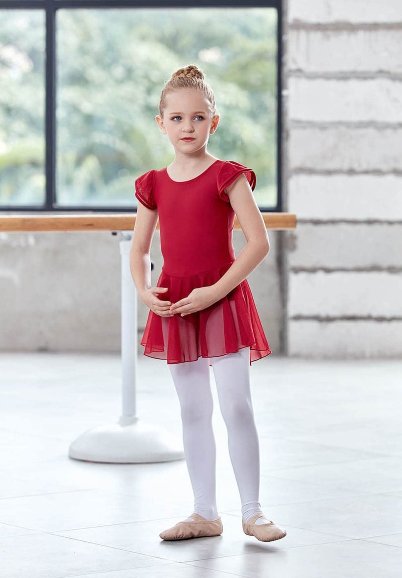 MdnMd Ballet Dance Leotards Dresses for Girls Toddler Red/Burgundy Ballet Dress Tutu Outfit (Age 4-6 / 4t,5t) - Image 3