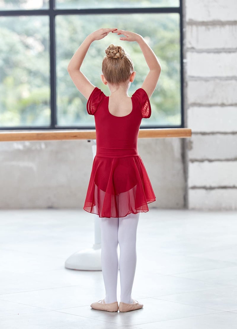 MdnMd Ballet Dance Leotards Dresses for Girls Toddler Red/Burgundy Ballet Dress Tutu Outfit (Age 4-6 / 4t,5t) - Image 4
