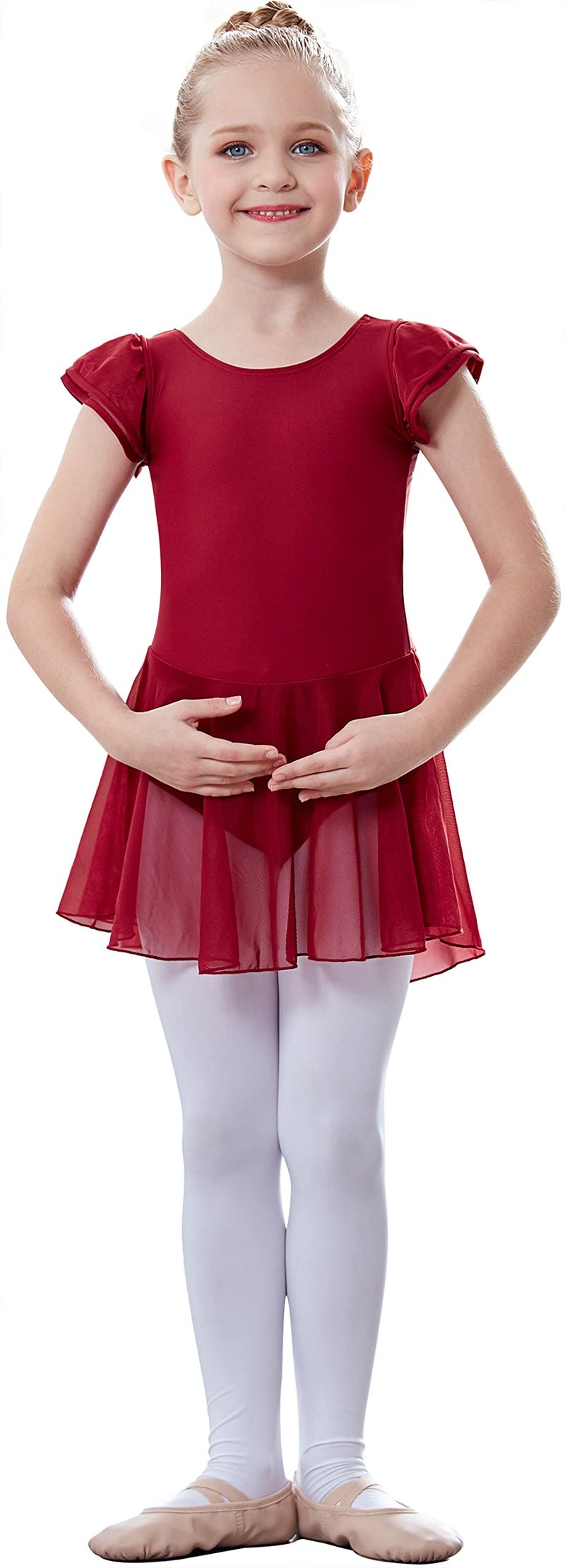 MdnMd Ballet Dance Leotards Dresses for Girls Toddler Red/Burgundy Ballet Dress Tutu Outfit (Age 4-6 / 4t,5t) - Image 2