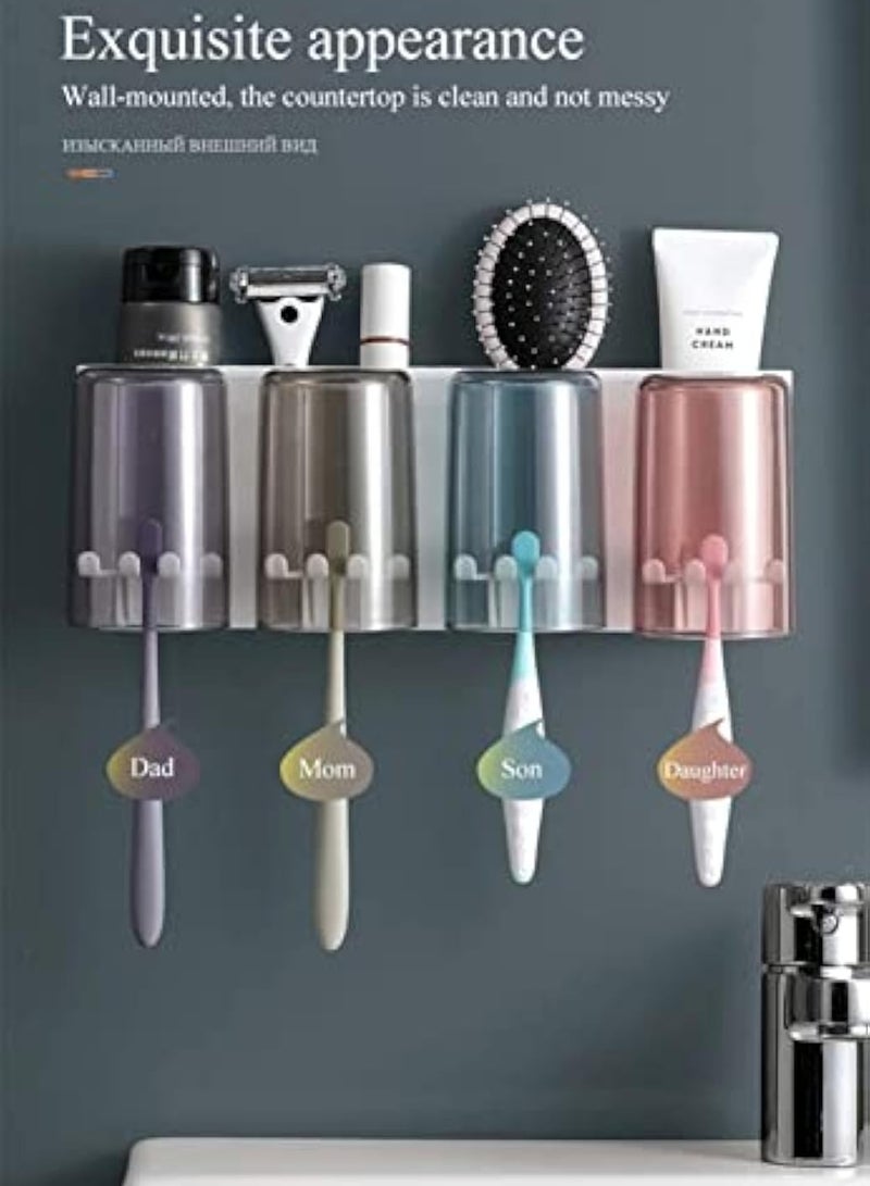 Arabest Toothbrush Holder Wall Mounted Multifunctional Toothbrush Holder for Bathroom with Dustproof Cover 12 Toothbrush Slots and 4 White Cups - Image 2