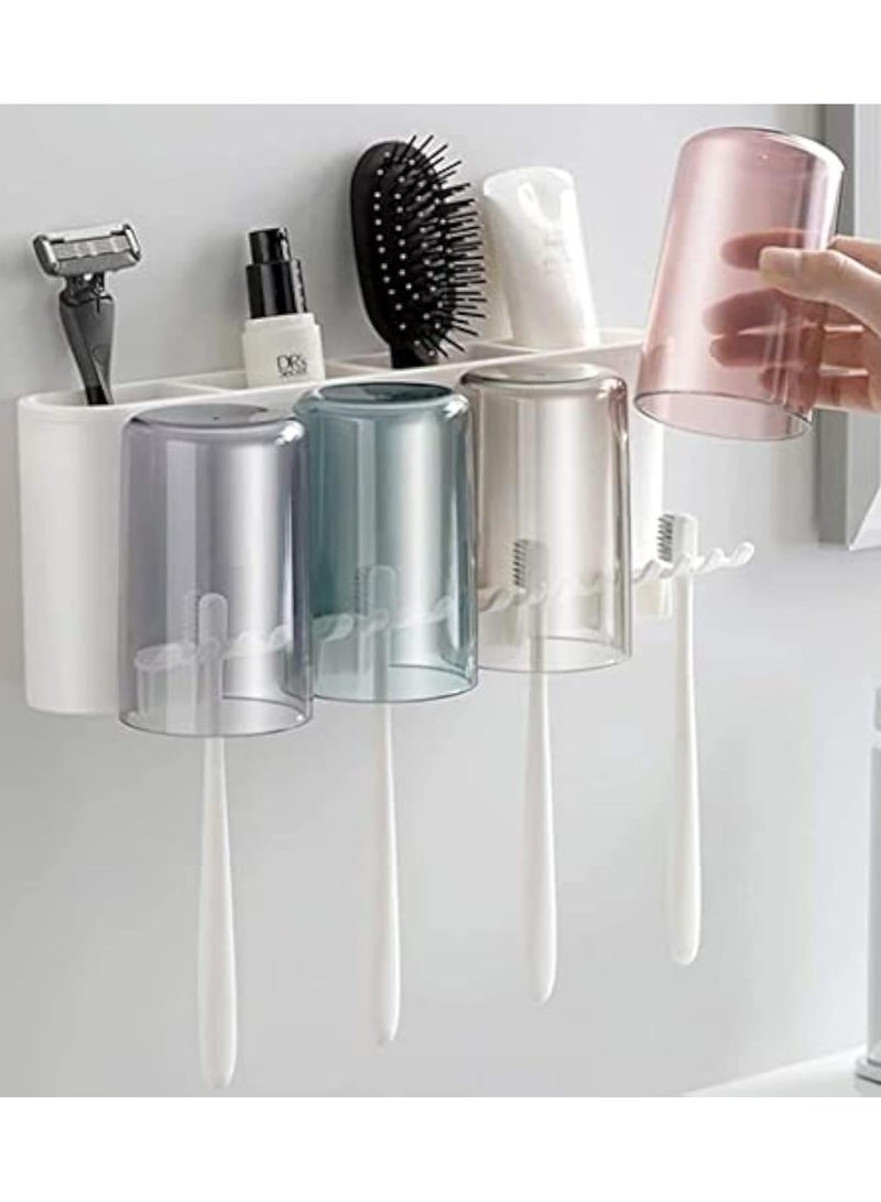 Arabest Toothbrush Holder Wall Mounted Multifunctional Toothbrush Holder for Bathroom with Dustproof Cover 12 Toothbrush Slots and 4 White Cups - Image 1