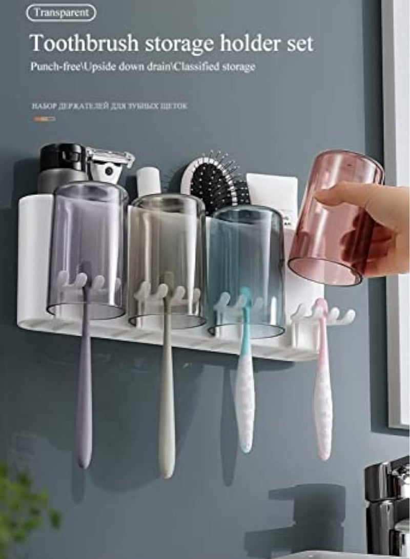 Arabest Toothbrush Holder Wall Mounted Multifunctional Toothbrush Holder for Bathroom with Dustproof Cover 12 Toothbrush Slots and 4 White Cups - Image 3