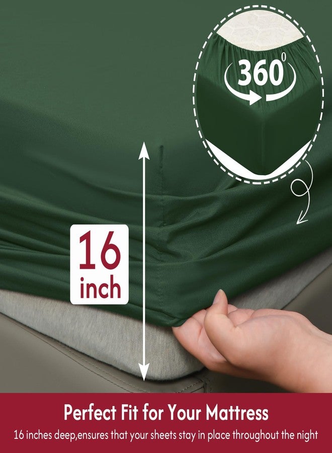 LONAVA Twin XL Size Sheet Set - 4 Piece Hotel Luxury Wrinkle-Free Microfiber Sheet, Oeko-TEX Certified, Breathable & Elastic, 16" Deep Pockets, Forest Green - Image 3