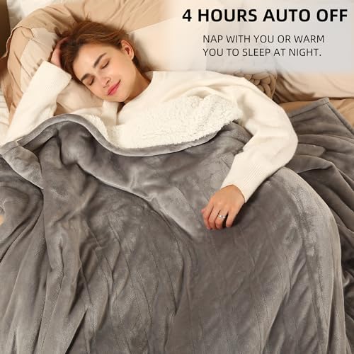 ESTINGO Heated Throw Blanket Electric Blanket Throw, Heated Blanket with 5 Heating Levels & 4 Hours Auto Off, Super Cozy Soft Sherpa Heating Blanket with Fast Heating for Bedding, 50"x60", Light Gray - Image 4