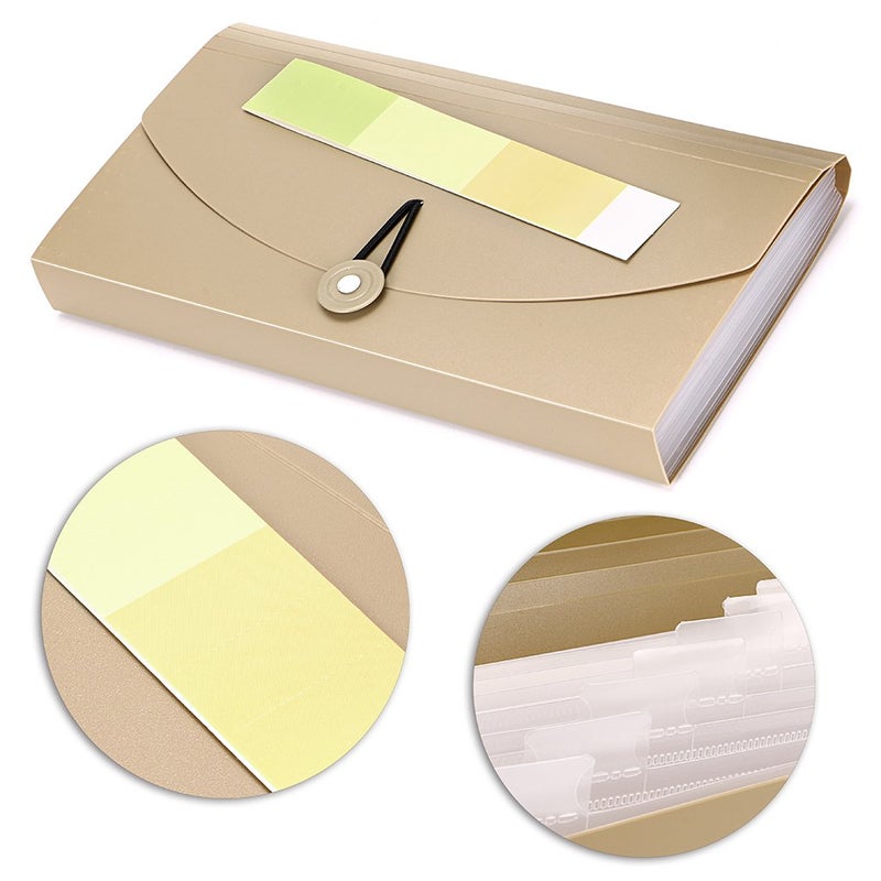 BTSKY حافظة ملفات قابلة للتوسيع من BTSKY - 13 جيب حافظة أكورديون صغيرة قابلة للتوسيع لحفظ البطاقات والتذاكر حافظة تخزين الملفات حافظة فواتير بلاستيكية منظم مستندات الأعمال حقيبة، كاكي - Image 2