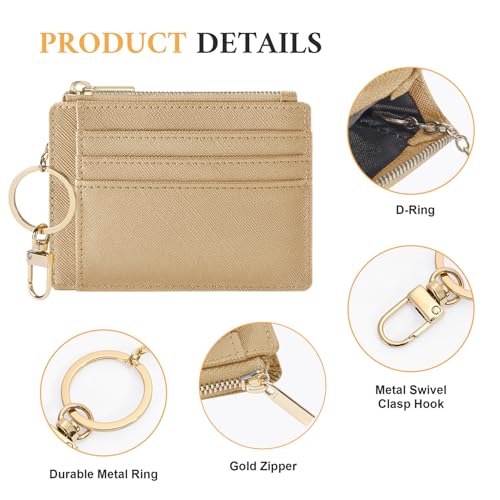 Sodsay Card Case Slim Front Pocket Wallet for Women Credit Card Holder with Keychain(CH Champagne Gold) - Image 3