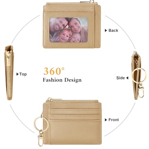 Sodsay Card Case Slim Front Pocket Wallet for Women Credit Card Holder with Keychain(CH Champagne Gold) - Image 4