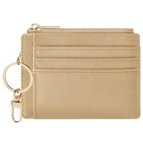 Sodsay Card Case Slim Front Pocket Wallet for Women Credit Card Holder with Keychain(CH Champagne Gold) - Image 1