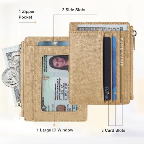 Sodsay Card Case Slim Front Pocket Wallet for Women Credit Card Holder with Keychain(CH Champagne Gold) - Image 2