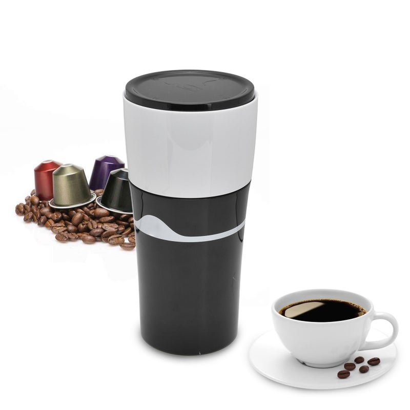 450ml Portable Drip Coffee Maker Travelling Drip Coffee Machine for K Cup CapsulesBlack White - Image 2