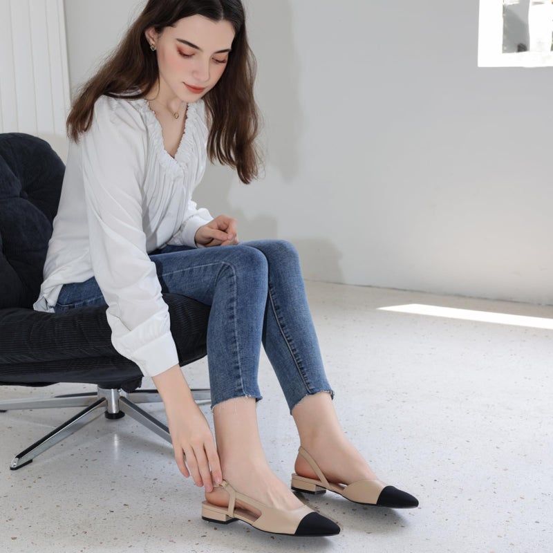 AprCoco Slingback Flats for Women 2.0 Square Toe Two Toned Flats Wedding Shoes Low Heel Shoes for Women,Size 8.5ï¼ŒNude - Image 2