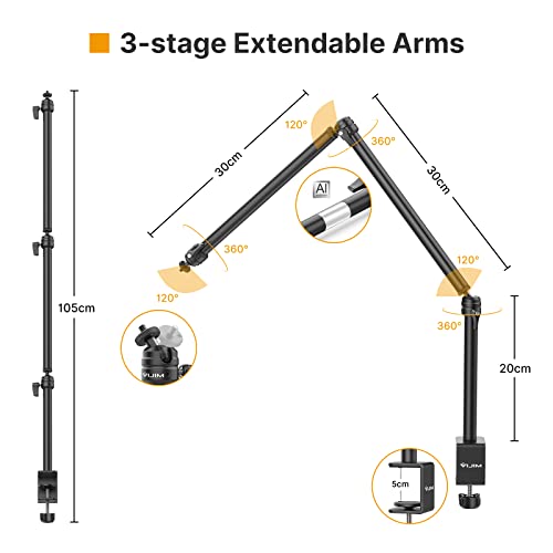PICTRON VIJIM LS08 Flexible Overhead Camera Mount Desk Stand, Webcam Stand Microphone Boom Arm Tabletop Photography Videography Live Stream Table clamp Mount - Image 2