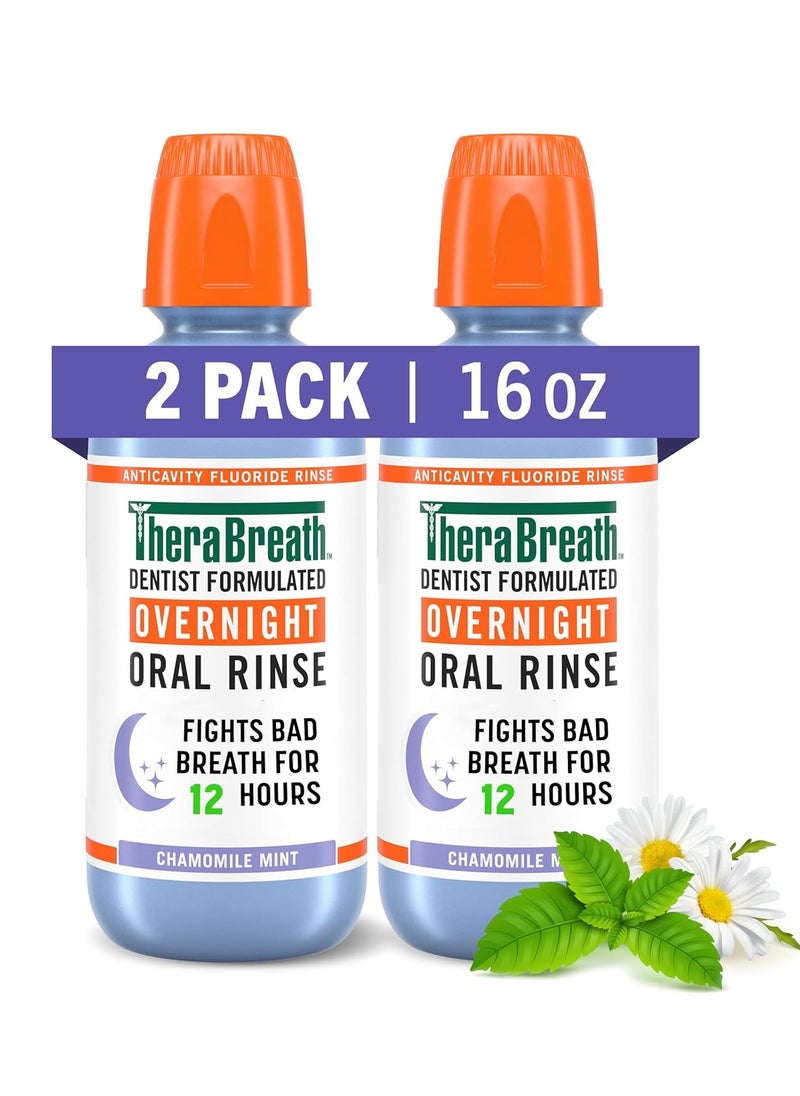 TheraBreath - TheraBreath Overnight Mouthwash, Fights Bad Breath for 12 Hours, Chamomile Mint Flavor, Dentist Formulated, Fluoride Rinse, Alcohol Free, 16 fl oz (Pack of 2) - Image 1