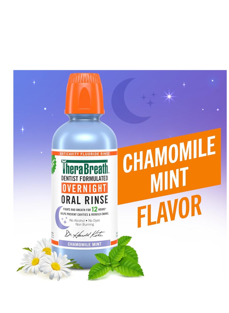TheraBreath - TheraBreath Overnight Mouthwash, Fights Bad Breath for 12 Hours, Chamomile Mint Flavor, Dentist Formulated, Fluoride Rinse, Alcohol Free, 16 fl oz (Pack of 2) - Image 1