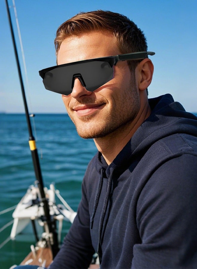 هيونداي نظارات هيونداي الرياضية الذكية المزودة بمكبر صوت بلوتوث - نظارات شمسية نصف إطار للرياضات الخارجية، حماية من الأشعة فوق البنفسجية، نظارات شمسية رياضية مستقطبة UV400، نظارات واقية من الرياح للبيسبول والجولف وصيد الأسماك، ترجمة فورية بـ 144 لغة، موسيقى، مكالمات هاتفية، دردشة بالذكاء الاصطناعي، بلوتوث 5.4 (أسود) - Image 4