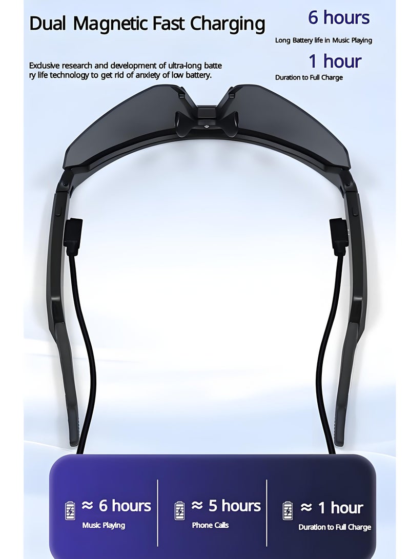 هيونداي نظارات هيونداي الرياضية الذكية المزودة بمكبر صوت بلوتوث - نظارات شمسية نصف إطار للرياضات الخارجية، حماية من الأشعة فوق البنفسجية، نظارات شمسية رياضية مستقطبة UV400، نظارات واقية من الرياح للبيسبول والجولف وصيد الأسماك، ترجمة فورية بـ 144 لغة، موسيقى، مكالمات هاتفية، دردشة بالذكاء الاصطناعي، بلوتوث 5.4 (أسود) - Image 2