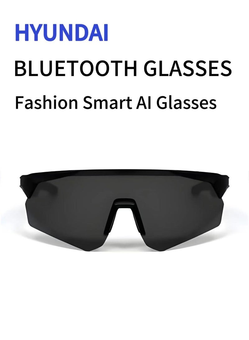 هيونداي نظارات هيونداي الرياضية الذكية المزودة بمكبر صوت بلوتوث - نظارات شمسية نصف إطار للرياضات الخارجية، حماية من الأشعة فوق البنفسجية، نظارات شمسية رياضية مستقطبة UV400، نظارات واقية من الرياح للبيسبول والجولف وصيد الأسماك، ترجمة فورية بـ 144 لغة، موسيقى، مكالمات هاتفية، دردشة بالذكاء الاصطناعي، بلوتوث 5.4 (أسود) - Image 1