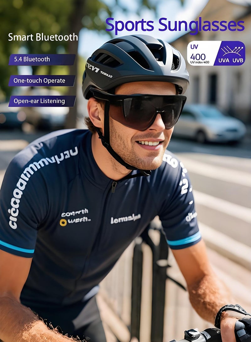 هيونداي نظارات هيونداي الرياضية الذكية المزودة بمكبر صوت بلوتوث - نظارات شمسية نصف إطار للرياضات الخارجية، حماية من الأشعة فوق البنفسجية، نظارات شمسية رياضية مستقطبة UV400، نظارات واقية من الرياح للبيسبول والجولف وصيد الأسماك، ترجمة فورية بـ 144 لغة، موسيقى، مكالمات هاتفية، دردشة بالذكاء الاصطناعي، بلوتوث 5.4 (أسود) - Image 3