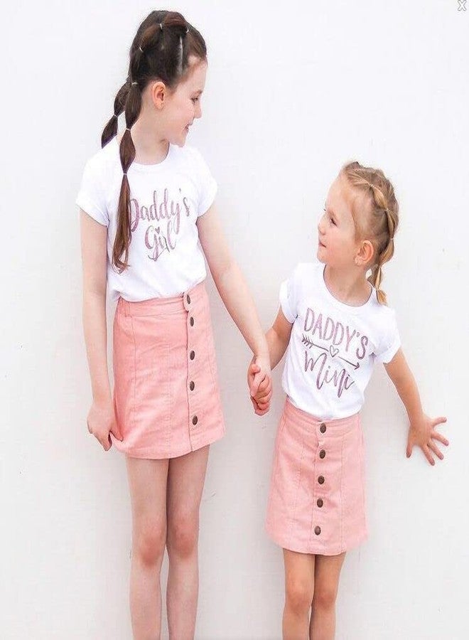 BOIZONTY Toddler Baby Girls Summer Outfits Shorts Sleeve Daddy's Girl Printed T-Shirt Tops+ Button Pink Pencil Skirts Clothes (Pink Denim,5-6T) - Image 2
