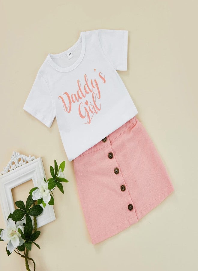 BOIZONTY Toddler Baby Girls Summer Outfits Shorts Sleeve Daddy's Girl Printed T-Shirt Tops+ Button Pink Pencil Skirts Clothes (Pink Denim,5-6T) - Image 3
