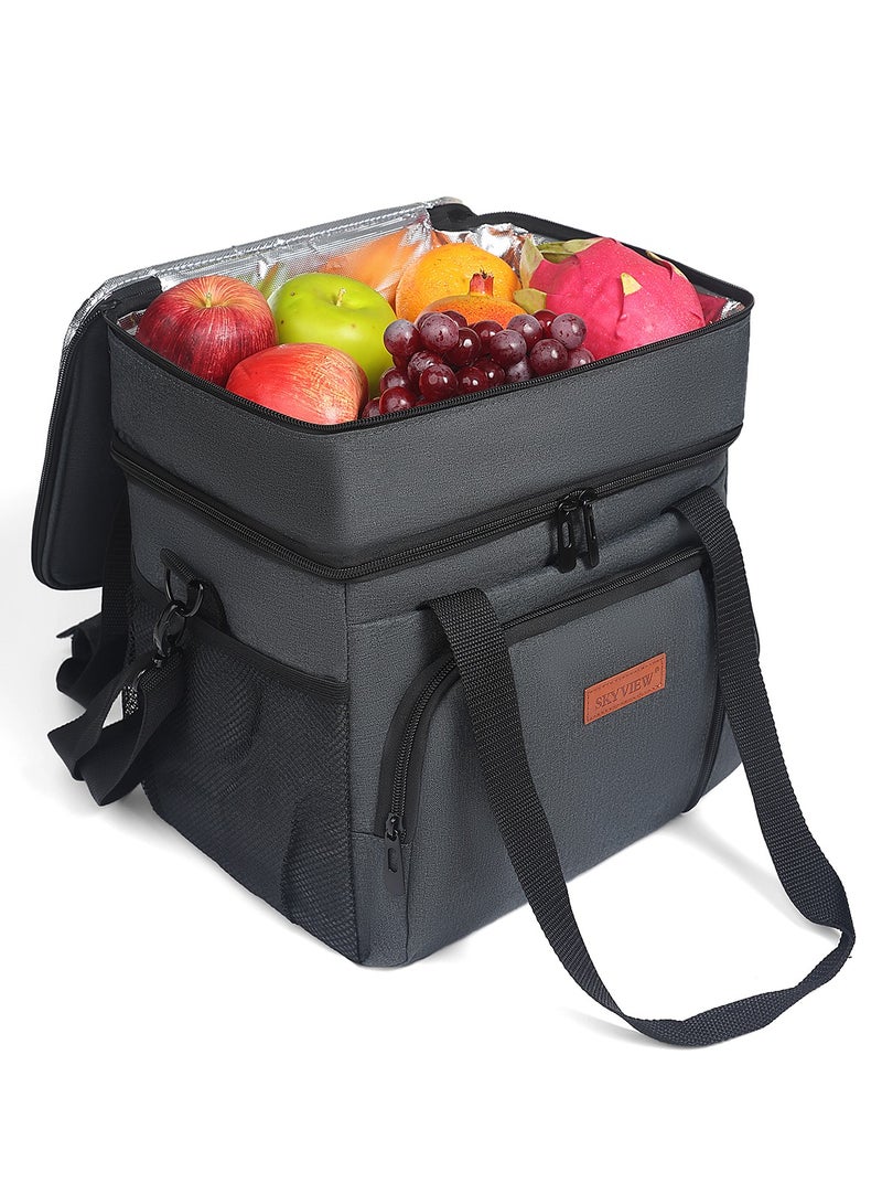 سكاي فيو صندوق غداء SKY VIEW للرجال/النساء، حقائب تبريد كبيرة مزدوجة الطبقات معزولة وقابلة للتمدد وإعادة الاستخدام ومضادة للتسرب للبالغين، حقيبة غداء مع حزام كتف قابل للتعديل للمكتب والسفر والنزهات (رمادي) - Image 1
