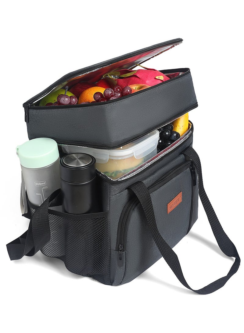 سكاي فيو صندوق غداء SKY VIEW للرجال/النساء، حقائب تبريد كبيرة مزدوجة الطبقات معزولة وقابلة للتمدد وإعادة الاستخدام ومضادة للتسرب للبالغين، حقيبة غداء مع حزام كتف قابل للتعديل للمكتب والسفر والنزهات (رمادي) - Image 3