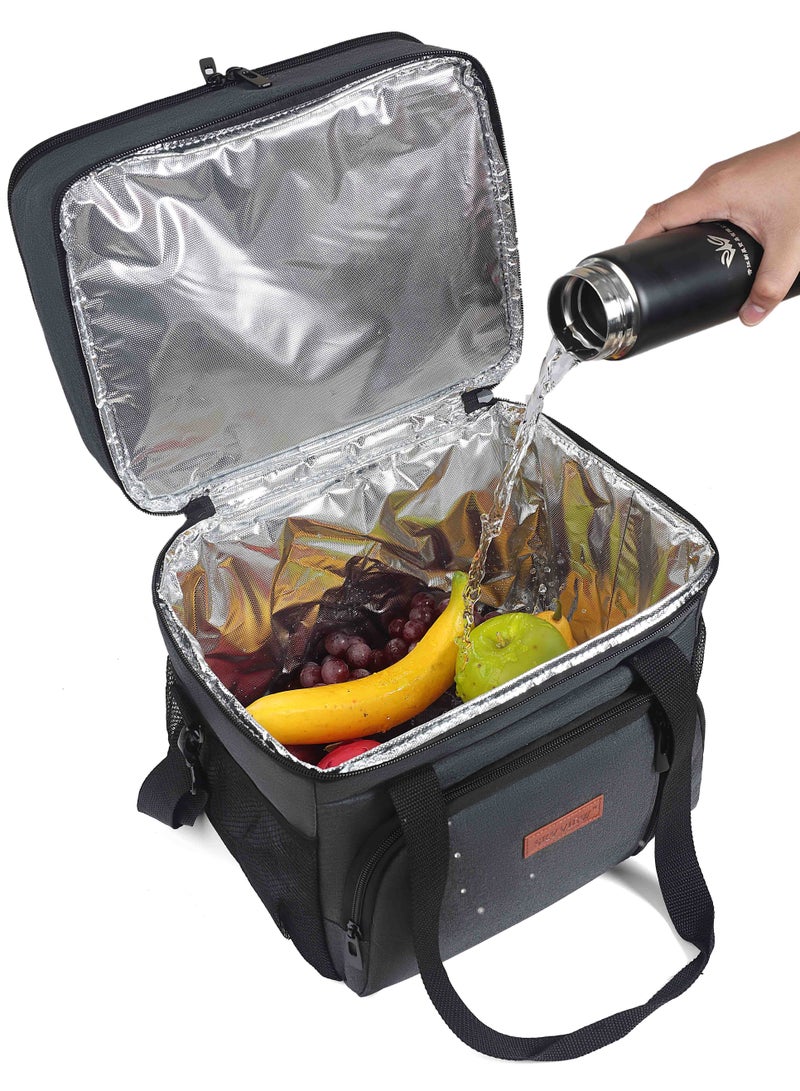 سكاي فيو صندوق غداء SKY VIEW للرجال/النساء، حقائب تبريد كبيرة مزدوجة الطبقات معزولة وقابلة للتمدد وإعادة الاستخدام ومضادة للتسرب للبالغين، حقيبة غداء مع حزام كتف قابل للتعديل للمكتب والسفر والنزهات (رمادي) - Image 4