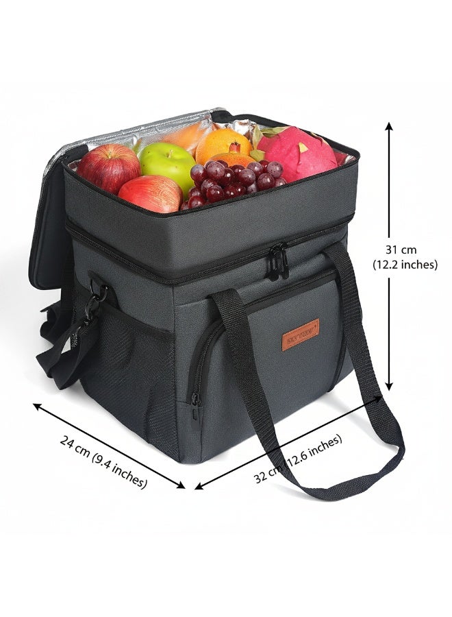 سكاي فيو صندوق غداء SKY VIEW للرجال/النساء، حقائب تبريد كبيرة مزدوجة الطبقات معزولة وقابلة للتمدد وإعادة الاستخدام ومضادة للتسرب للبالغين، حقيبة غداء مع حزام كتف قابل للتعديل للمكتب والسفر والنزهات (رمادي) - Image 5