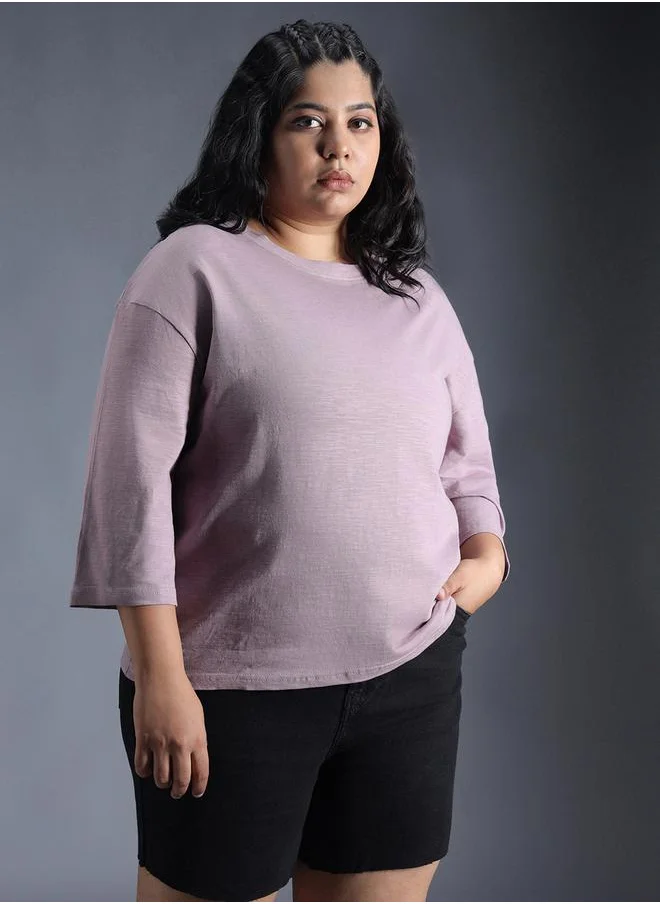 HIGH STAR Plus Size Solid Cotton Boxy Fit T-Shirt