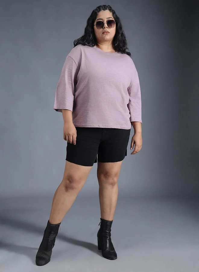 HIGH STAR Plus Size Solid Cotton Boxy Fit T-Shirt by Styli