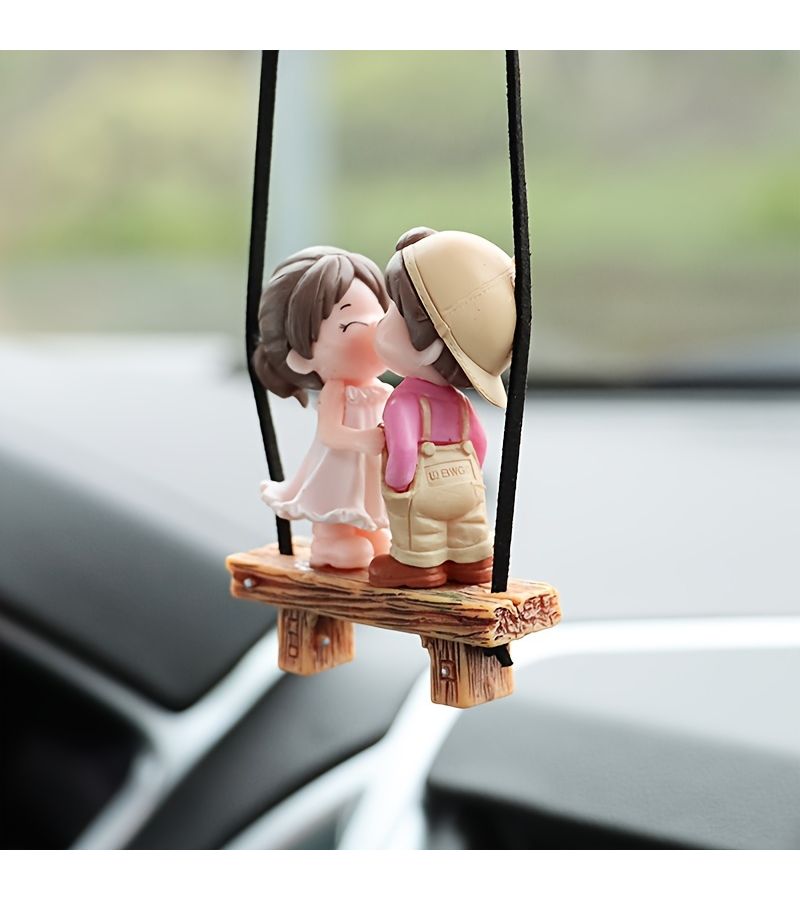 Pink Couple Dolls Car Hanging Ornament For Rearview Mirror - Image 1