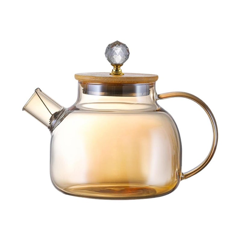 BOTIST Round Teapot Kettle Gold Color with Lid Infuser 1000 ml Tea KettlePerfect for Tea and Coffee Maker Clear Leaf Glass Kettle Teapot Bamboo Wooden Lid 1 Pc - Image 3