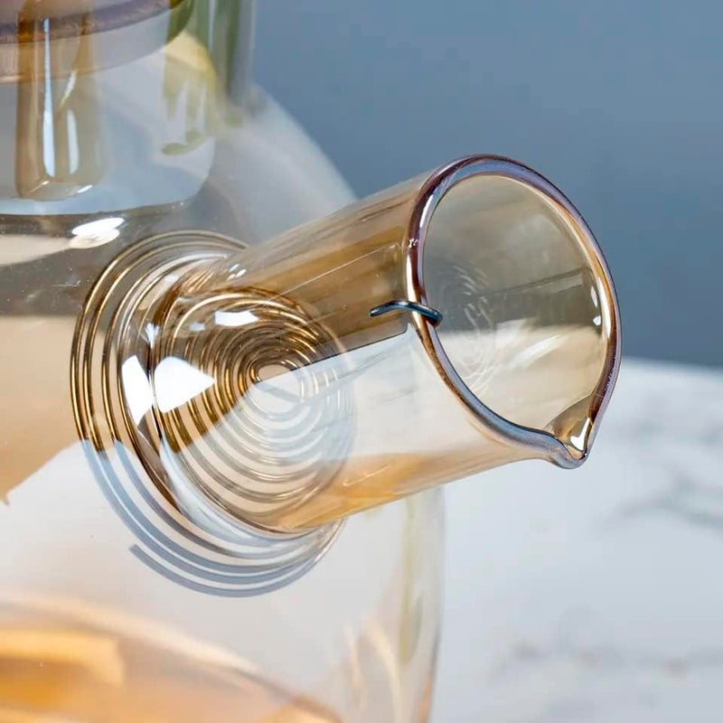 BOTIST Round Teapot Kettle Gold Color with Lid Infuser 1000 ml Tea KettlePerfect for Tea and Coffee Maker Clear Leaf Glass Kettle Teapot Bamboo Wooden Lid 1 Pc - Image 4