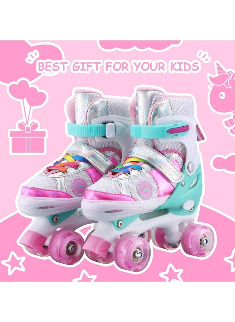 Generic - Kids Roller Skates Shoes 4 Wheels Roller Shoes Boys Girls Wheel Shoes Roller Sneakers Shoes For Beginner More Balanced For Ramadan Gift Birthday Children Show Gift Pink - Image 1