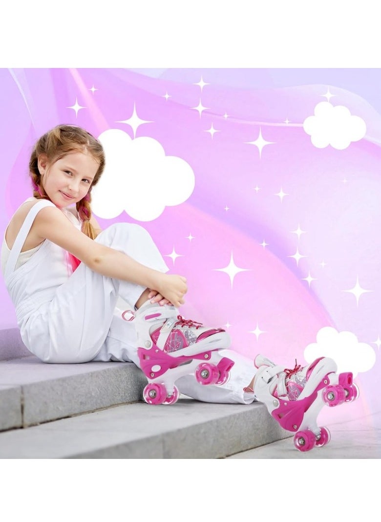 Generic - Kids Roller Skates Shoes 4 Wheels Roller Shoes Boys Girls Wheel Shoes Roller Sneakers Shoes For Beginner More Balanced For Ramadan Gift Birthday Children Show Gift Pink - Image 1