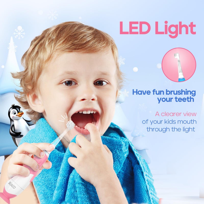 SEAGO Toddler Electric Toothbrushes for Baby Ages 0-3 Years, Baby Toothbrush with Smart Timer and Suction Base, 4 Replacement Brush Heads SG-513(Pink-C) - Image 4
