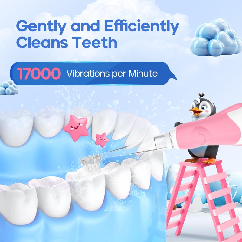 SEAGO Toddler Electric Toothbrushes for Baby Ages 0-3 Years, Baby Toothbrush with Smart Timer and Suction Base, 4 Replacement Brush Heads SG-513(Pink-C) - Image 3