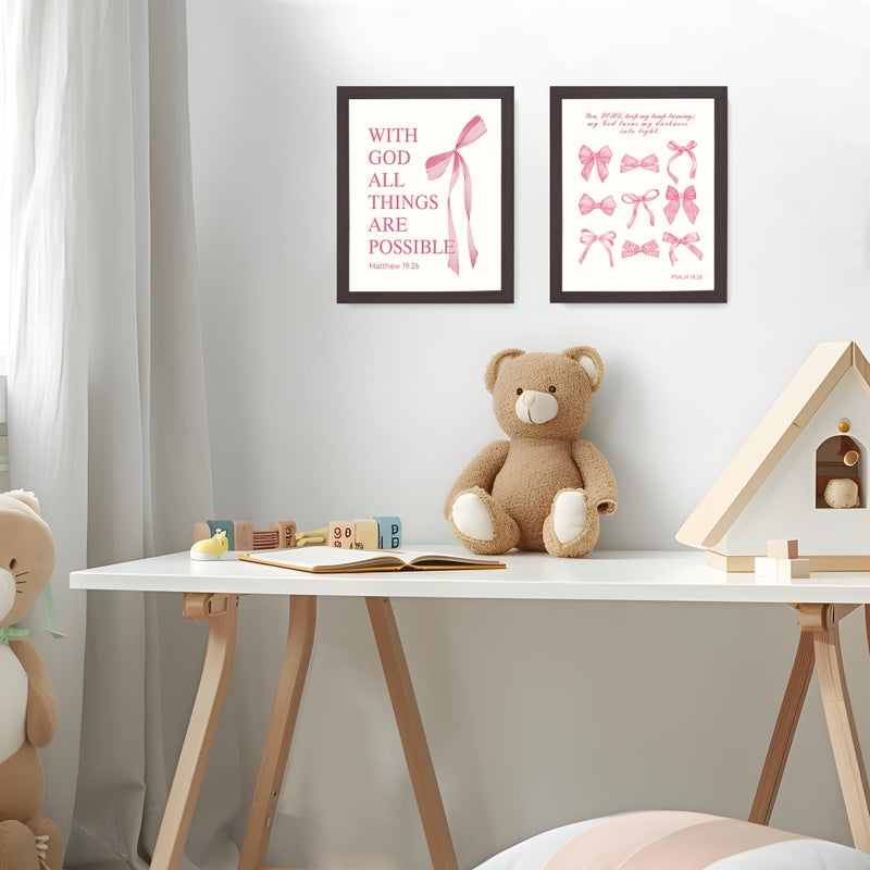 LARTSFRO Coquette Pink Bow Wall Art Decor Posters, Pink Bow Room Bedroom Bathroom Dorm Wall Art Decor Aesthetic for College Teen Girls Gifts, Inspirational Bible Verses Bow Wall Decor, 10x8 Inch Set of 4 Pcs Bow Pictures (DARK FRAMED) - Image 5