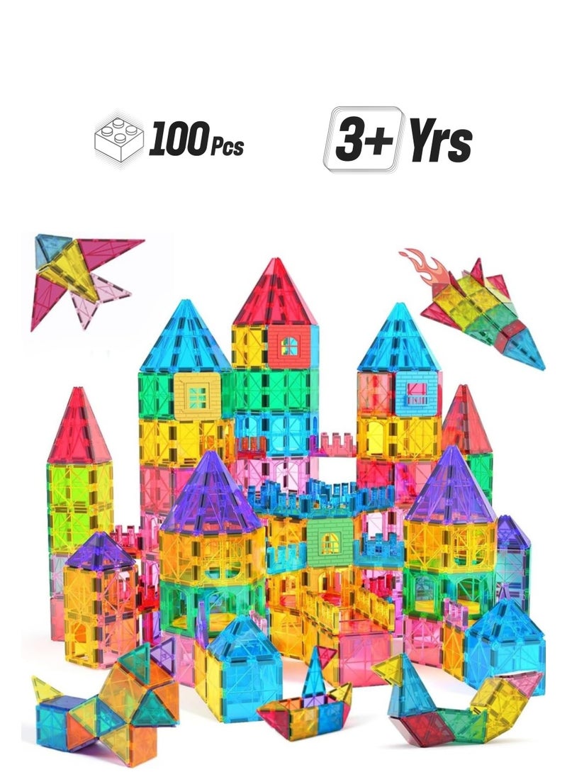 Piccasio 100Pcs Magnetic Building Tiles Set - Strong 3D Magnet Blocks for Kids, Educational STEM Toy, Birthday Gifts for Kids and Toddlers - Inspire Creativity and Imagination.  - Image 1