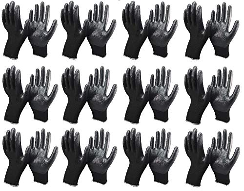 WeighTAJ 12pairs Industrial Safety AntiCut Protection Nitrile Coated Hand Safety Gloves Black Ideal for Industrial Construction Material Handling