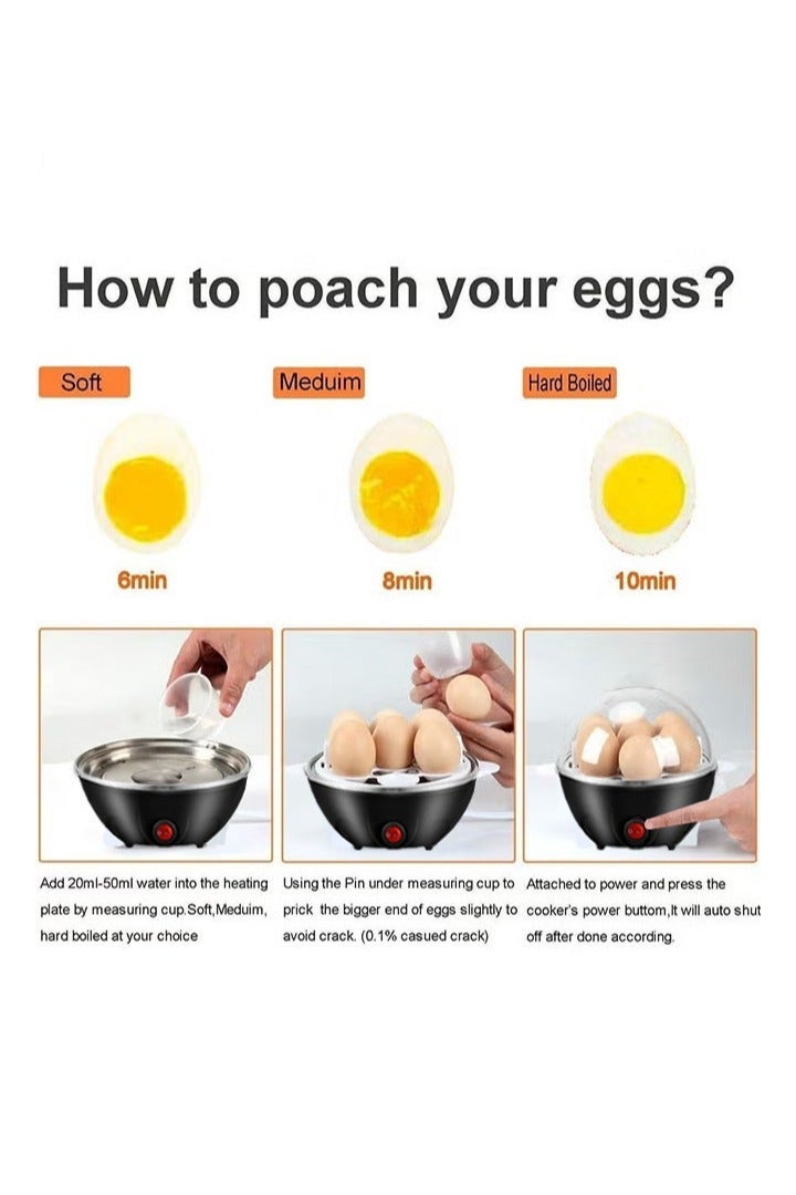 TDAO Multifunctional Egg Boiler, Egg Steamer, Stainless Steel Body and Heating Plate, Can Cook 6 Eggs at Once, One Click Switch Control, With Automatic Power-off Function, Black/Silver - Image 4