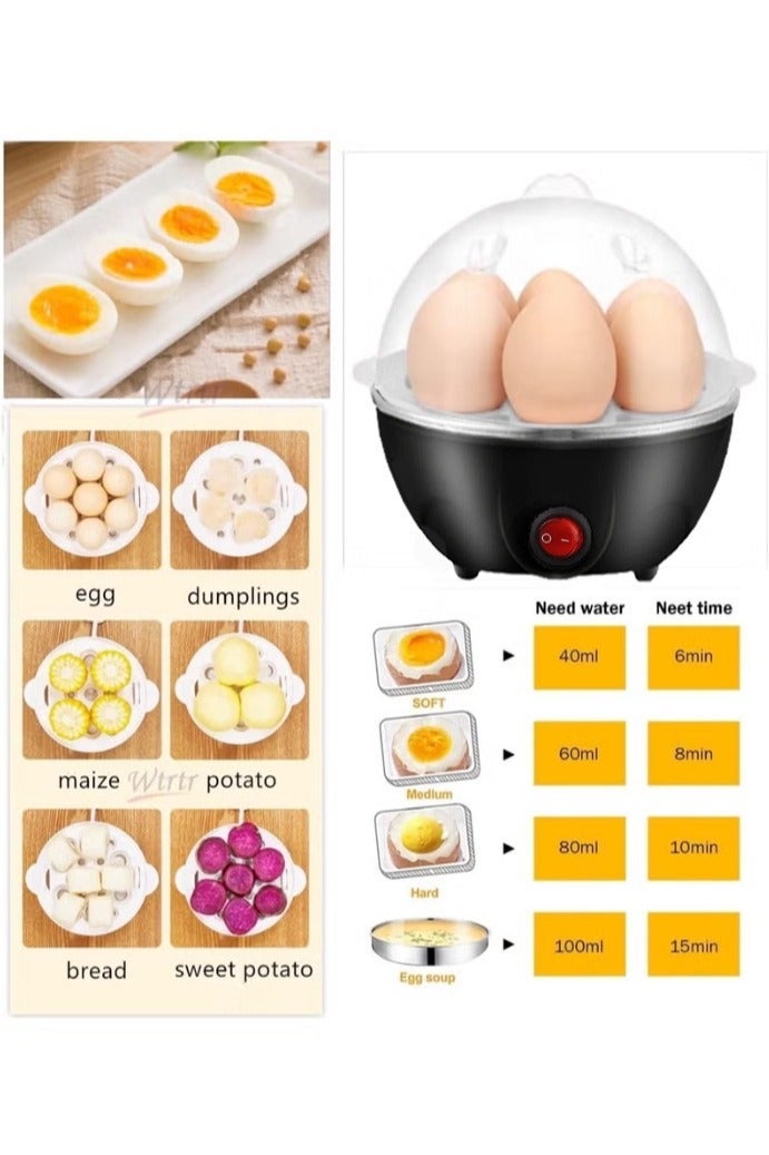 TDAO Multifunctional Egg Boiler, Egg Steamer, Stainless Steel Body and Heating Plate, Can Cook 6 Eggs at Once, One Click Switch Control, With Automatic Power-off Function, Black/Silver - Image 5