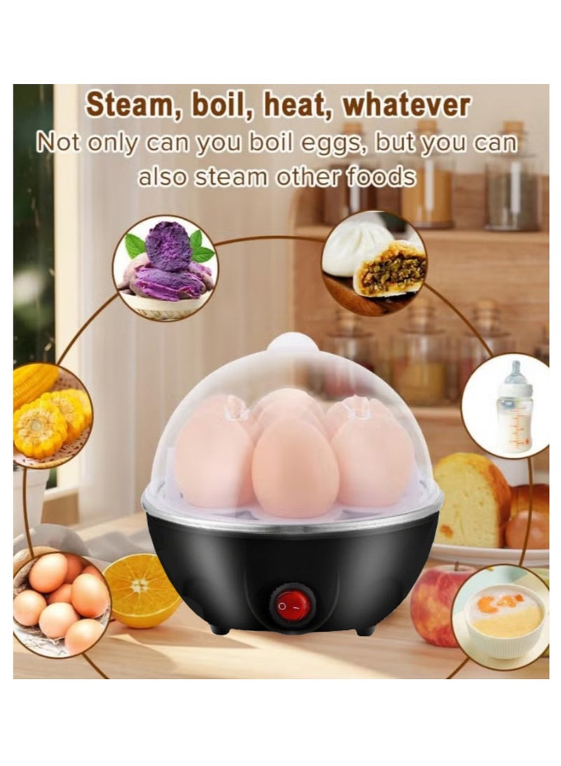 TDAO Multifunctional Egg Boiler, Egg Steamer, Stainless Steel Body and Heating Plate, Can Cook 6 Eggs at Once, One Click Switch Control, With Automatic Power-off Function, Black/Silver - Image 1