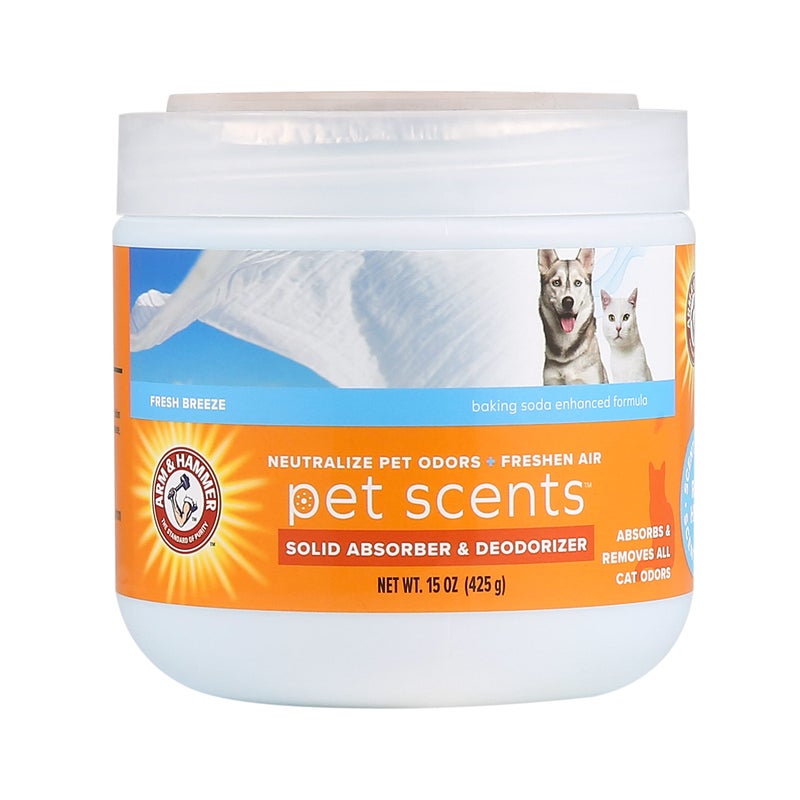Arm & Hammer جيل إزالة الروائح من أرم هامر للحيوانات الأليفة برائحة النسيم المنعش معطرات هواء صلبة للمنزل جيل قوي لإزالة الروائح الكريهة لرائحة الحيوانات الأليفة مزيل روائح للغرف آمن للحيوانات الأليفة 15 أونصة