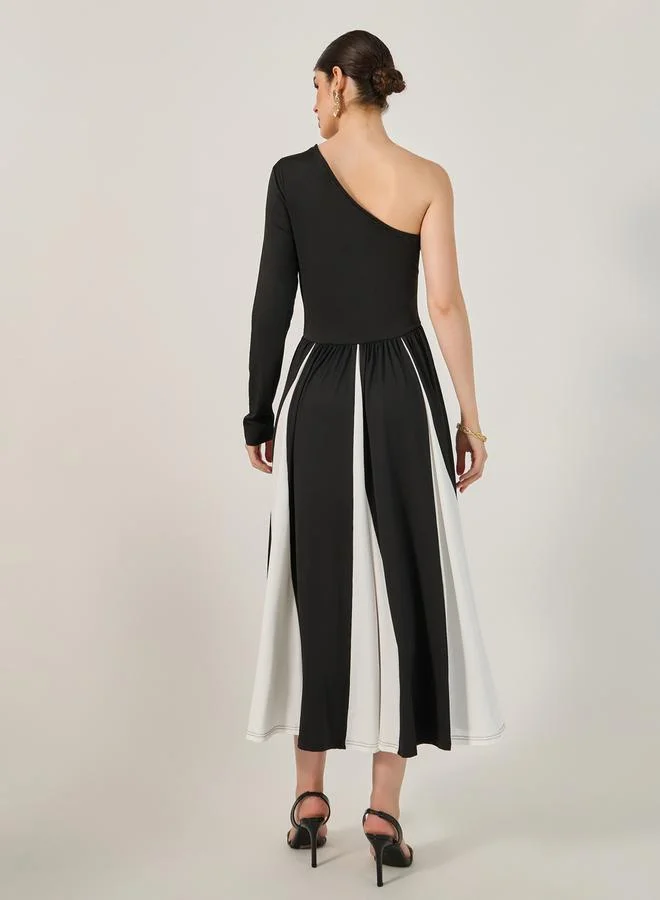 Styli One-Shoulder Striped Dress