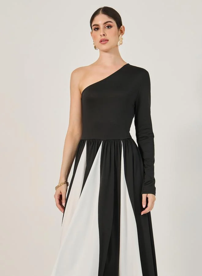 Styli One-Shoulder Striped Dress